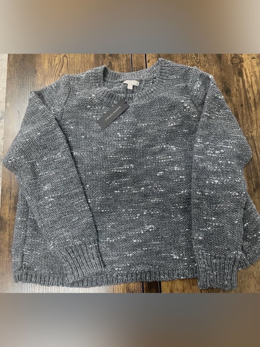 Banana Republic Women’s Charcoal Speckled Crewneck Sweater With Tulip Open Back